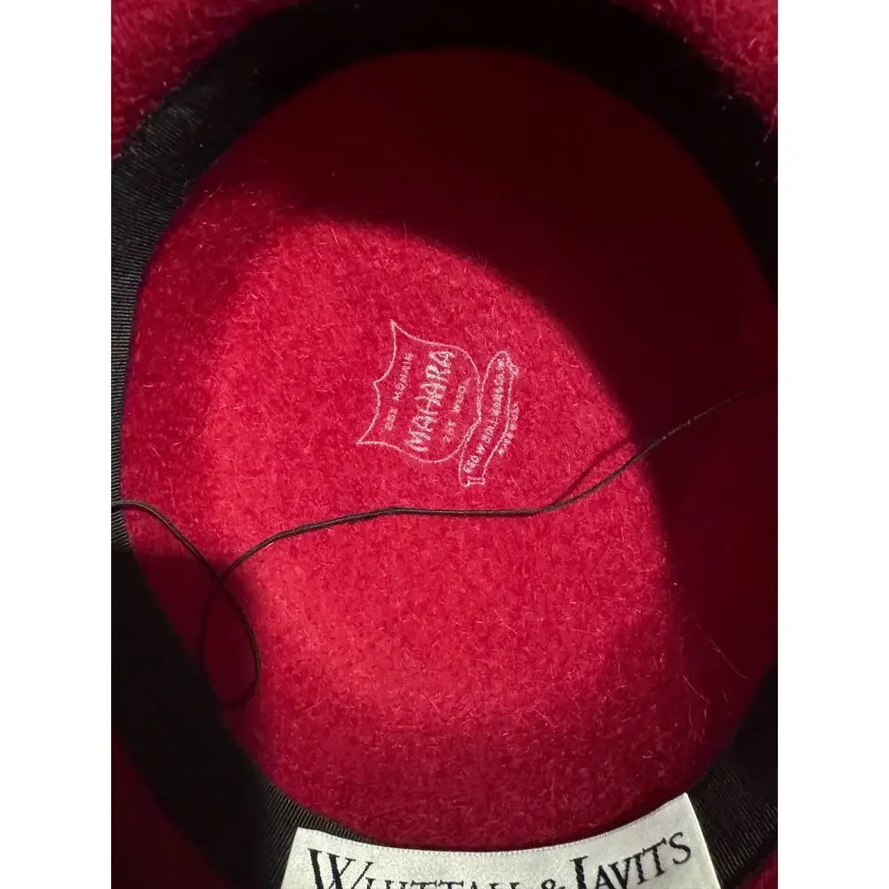 Whittall & Javits Red Wool Felt Hat‎ Black Bow Statement Elegant Derby Church